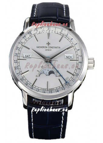 Vacheron Constantin Traditionelle Complete Calendar White Gold Plating White Dial Swiss Replica