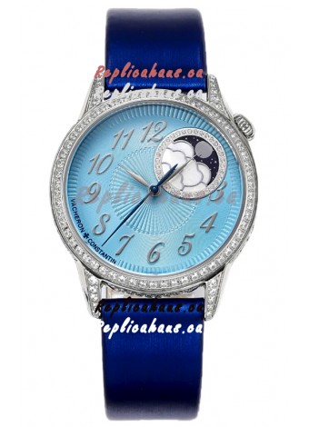 Vacheron Constantin Egerie Muse Moonphase 904L Steel Casing in Blue Dial Swiss Replica