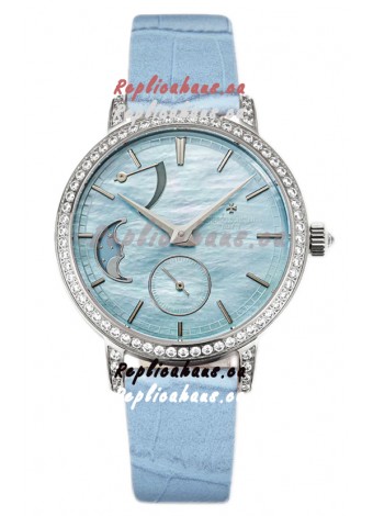 Vacheron Constantin Traditionelle Moon Phase Blue Mother of Pearl Dial in Steel Case Swiss Replica