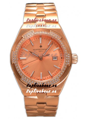 Vacheron Constantin Overseas Rose Gold Casing and Dial 35MM Swiss Replica Watch 