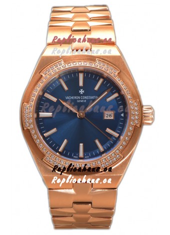 Vacheron Constantin Overseas Rose Gold Casing Blue Dial 35MM Swiss Replica Watch 