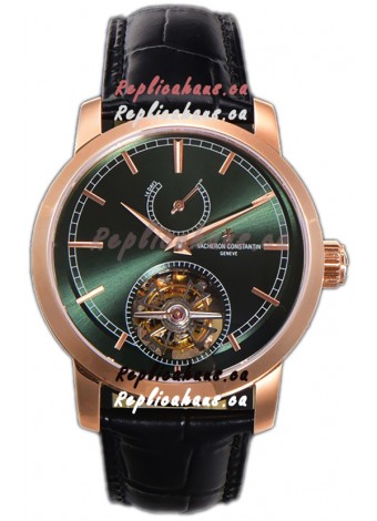 Vacheron Constantin Traditionelle 14-Day Tourbillon Green Dial Rose Gold 1:1 Mirror Replica Watch 