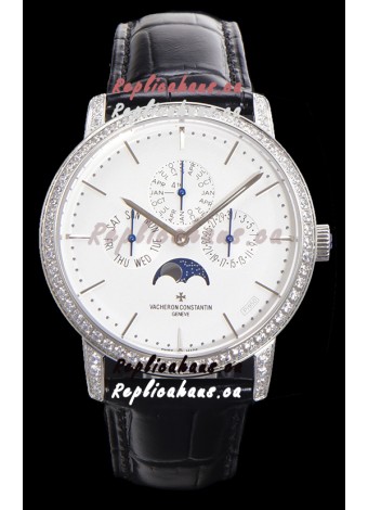 Vacheron Constantin Patrimony Perpetual Calendar Ultra-Thin White Gold White Dial Swiss Replica
