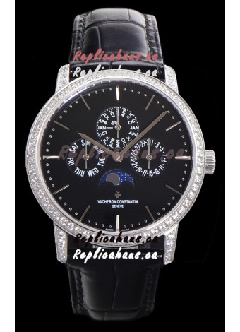 Vacheron Constantin Patrimony Perpetual Calendar Ultra-Thin White Gold Black Dial Swiss Replica