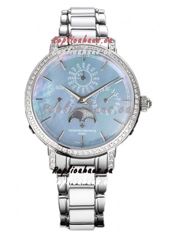 Vacheron Constantin Traditionelle Perpetual Calendar Ultra-Thin Steel Blue Pearl Swiss Replica