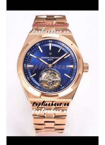 Vacheron Constantin Overseas Tourbillon Rose Gold in Blue Dial Gold Strap 1:1 Mirror Replica