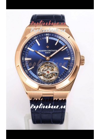 Vacheron Constantin Overseas Tourbillon Rose Gold in Blue Dial Leather Strap 1:1 Mirror Replica