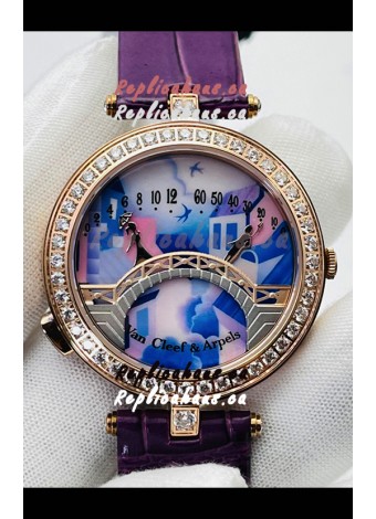 Van Cleef & Arpels Lady Arpels Pont des Amoureux in Rose Gold Purple Strap