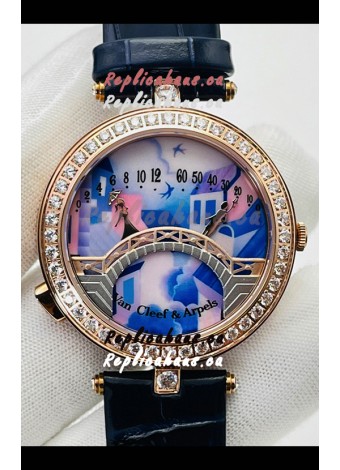 Van Cleef & Arpels Lady Arpels Pont des Amoureux in Rose Gold Dark Blue Strap