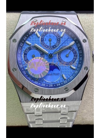Audemars Piguet Royal Oak Perpetual Calendar Swiss Replica Steel Casing Watch in Steel Blue Dial 