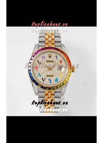 Rolex Datejust Full ICED Out Arabic Numerals Watch in 41MM Casing - 3135 Movement Yellow Gold