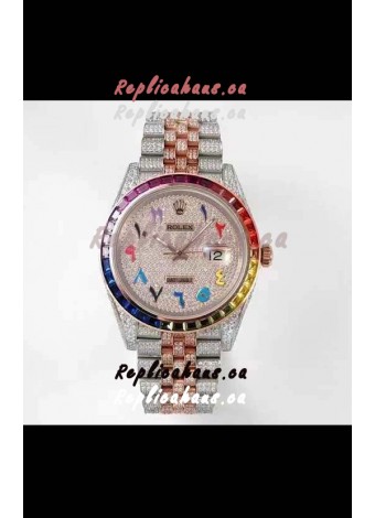 Rolex Datejust Full ICED Out Arabic Numerals Watch in 41MM Casing - 3135 Movement Rose Gold 