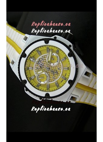 Hublot King Power Ferrari Edition Swiss Replica Watch - White/Yellow Strap