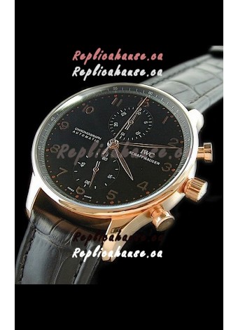IWC Portuguese Chronograph Swiss Replica Watch in Black Dial