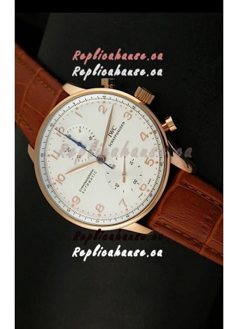 IWC Portuguese Chronograph Swiss Replica Watch in Pink Gold - 1:1 Mirror Replica Edition