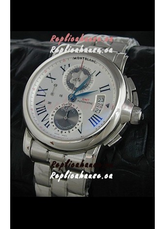 Mont Blanc Meisterstuck Star GMT Swiss Watch in White Dial