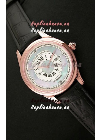 Montblanc Pure Mechanique Horlogere Swiss Replica Rose Gold Watch in Mop Blue Dial