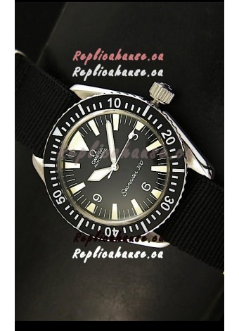 Omega Seamaster 300 Black Dial Swiss Watch with Navy Strap