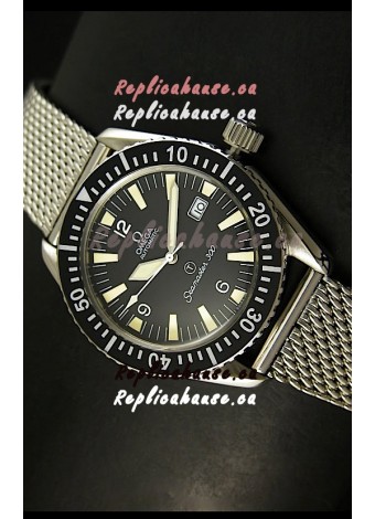 Omega Seamaster 300 R-Navy Black Dial Swiss Watch with Mesh Strap