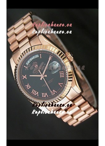 Rolex Day Date Japanese Rose Gold Watch in Black Dial