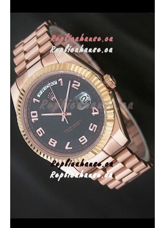 Rolex Day Date Japanese Replica Steel Watch in Black Dial