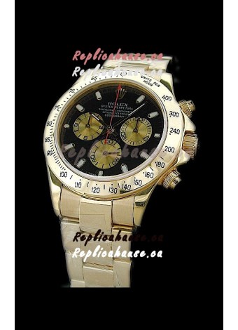Rolex Daytona Swiss Replica Gold Watch in Black Dial