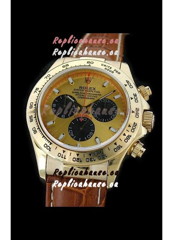Rolex Daytona Cosmograph Swiss Replica Gold Watch in Brown Strap