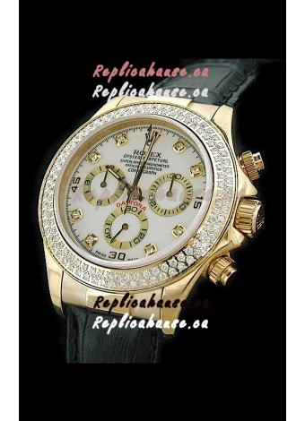 Rolex Daytona Cosmograph Swiss Replica Gold Watch in Diamond Bezel