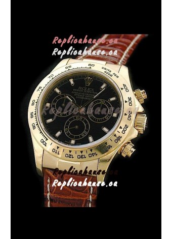 Rolex Daytona Cosmograph Swiss Replica Gold Watch in Black Dial