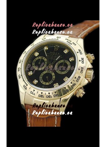 Rolex Daytona Cosmograph Swiss Replica Gold Watch in Diamond Hour Markers