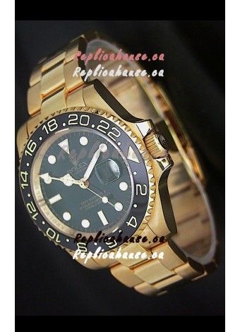 Rolex GMT Master II Swiss Replica Gold Watch in Black Dial