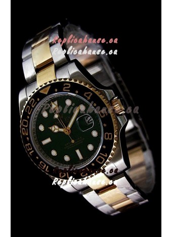 Rolex GMT Master II Swiss Replica Two Tone Gold Watch in Black Ceramic Bezel
