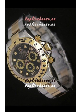 Rolex Daytona Japanese Replica Two Tone Gold Watch in Black Dial