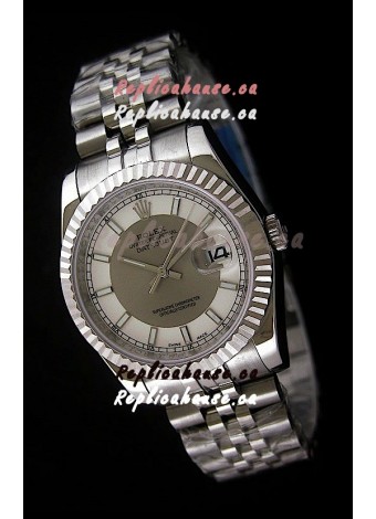 Rolex Datejust Mens Swiss Replica Watch in White & Grey Dial
