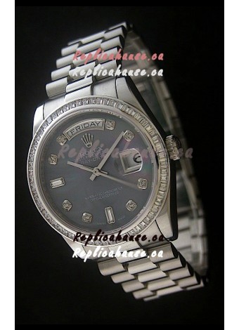 Rolex Day Date Just Japanese Replica Watch in Mop Black Dial
