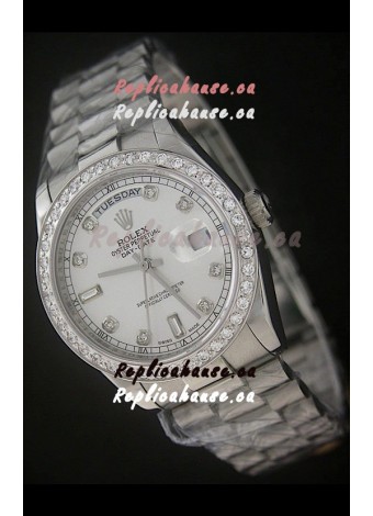 Rolex Day Date Just Japanese Replica Watch in Full Diamond Bezel