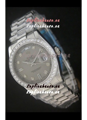 Rolex Day Date Just swiss Replica Grey Watch in Full Diamond Bezel