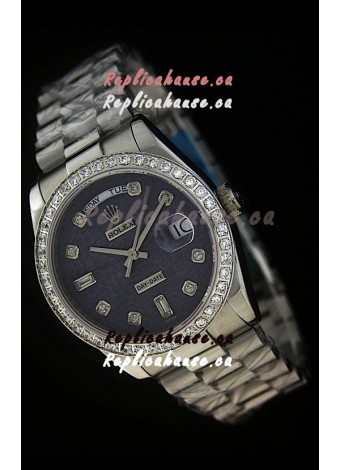 Rolex Day Date Just Japanese Replica Watch in Printed Purple Dial