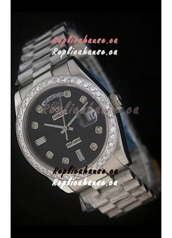 Rolex Day Date Just Japanese Replica Watch in Black Dial