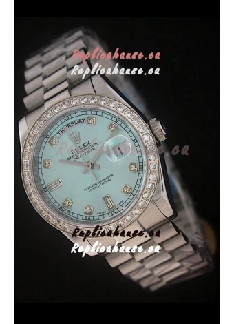 Rolex Day Date Just swiss Replica Watch in Light Blue Dial