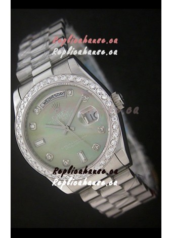 Rolex Day Date Just Japanese Replica Watch in Light Green Dial