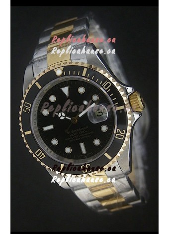 Rolex Submariner Oyster Perpetual Two Tone Watch in Black Ceramic Bezel