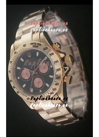 Rolex Daytona Cosmograph Swiss Replica Yellow Gold Watch in Black Dial