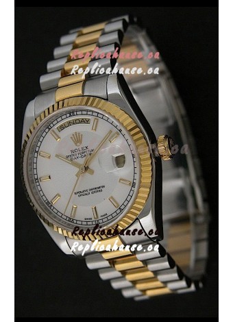 Rolex Day Date Just Japanese Replica Two Tone Gold Watch in White Dial