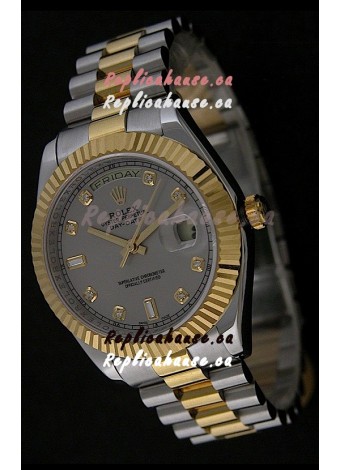 Rolex Day Date Just swiss Replica Two Tone Gold Watch in Grey Dial