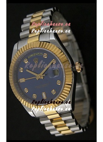 Rolex Day Date Just Japanese Replica Two Tone Gold Watch in Light Blue Dial 