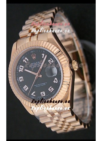 Rolex Datejust Swiss Replica Rose Gold Watch in Black Dial