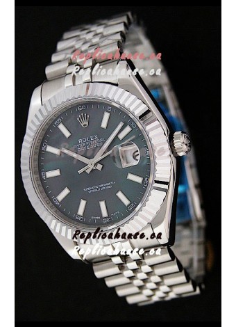 Rolex DateJust Japanese Replica Watch in Black Mother of Pearl Dial