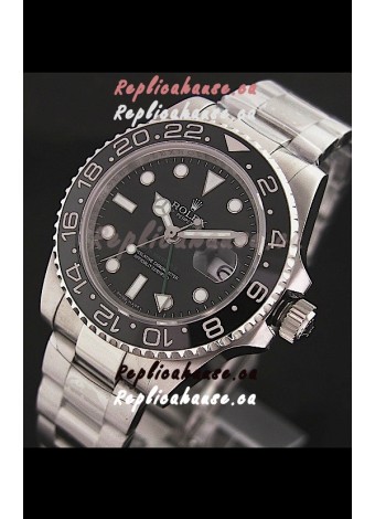 Rolex GMT Master II Swiss Replica Steel Watch in Black Dial