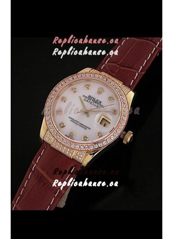 Rolex DateJust Japanese Mens Replica Yellow Gold Watch in Mop White Dial